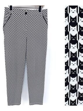 Betabrand Catstooth Straight Leg Pant Sz L Petite LP Black White Stretch Dress